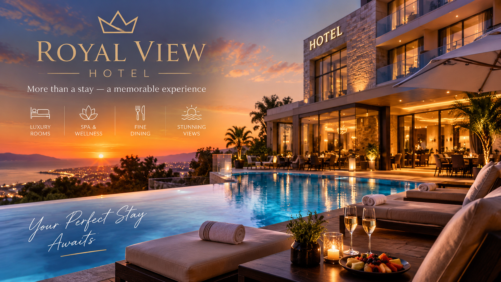 מלון Royal View בשקיעה עם בריכה המשקיפה לחוף